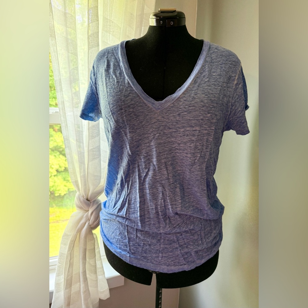 J. CREW Blue 100% Linen V-Neck Relaxed Short Sleeve Tee T-Shirt Size XL